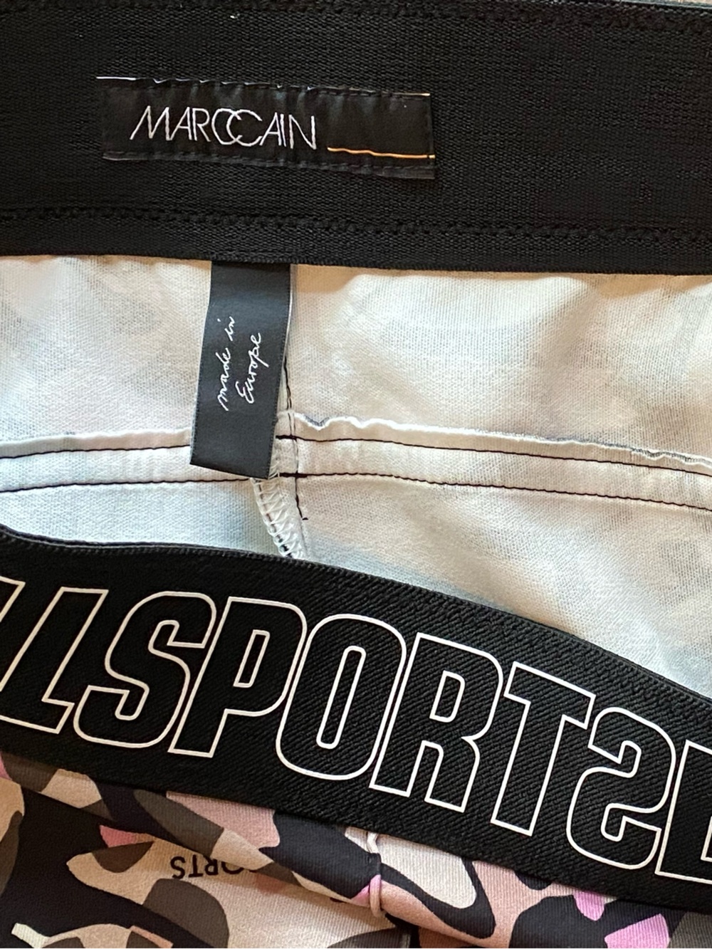 Marc Cain Black Tan Pink Camo Leggings with Elastic Waist